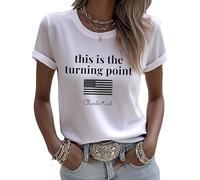 T-shirt à col rond avec inscription « This is The Turning Point Pride » pour femme, motif drapeau américain, un véritable patriote, décontracté, commémoratif, blanc, L