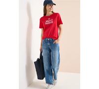 Cecil Femme T-shirt à col rond avec wording in Rouge, Gr: XXL