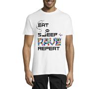 T-shirt à col rond en coton pour homme avec inscription « Eat Sleep Rave Repeat Party Dance » - Blanc, blanc, XS