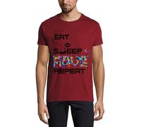 T-shirt à col rond en coton pour homme avec inscription « Eat Sleep Rave Repeat Party Dance » - Bordeaux, bordeaux, L