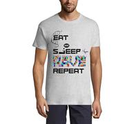T-shirt à col rond en coton pour homme avec inscription « Eat Sleep Rave Repeat Party Dance », cendre, L