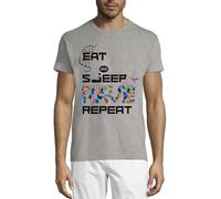 T-shirt à col rond en coton pour homme avec inscription « Eat Sleep Rave Repeat Party Dance » - Gris, gris, S