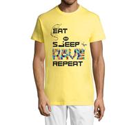T-shirt à col rond en coton pour homme avec inscription « Eat Sleep Rave Repeat Party Dance » - Jaune, jaune, M