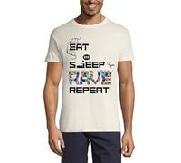 T-shirt à col rond en coton pour homme avec inscription « Eat Sleep Rave Repeat Party Dance », naturel, S