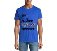 T-shirt à col rond en coton pour homme « Eat Sleep Rave Repeat Party Dance » - Bleu roi, bleu marine, M
