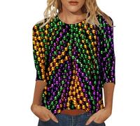 T-shirt à col rond et manches 3/4 pour femme, haut décontracté avec graphisme pour l'été, t-shirt femme léger et confortable, bijou Soft Girl, lilas, L