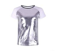 T-shirt à col rond et manches courtes pour homme avec couche supérieure brillante destinée aux fêtes et aux clubs (XL blanc)