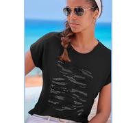 T-shirt à col rond motif en strass de qualité - LASCANA - noir, couleur argent NOIR, COULEUR ARGENT 34/36