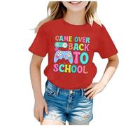 T-shirt à col rond pour enfant - Motif graphique - Rentrée scolaire - Manches courtes - Coloré - Confortable - Pour garçons et filles, rouge, 12-13 ans
