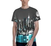 T-shirt à col rond pour homme avec imprimé peintures de New York - Manches courtes - Coupe droite - Décontracté et élégant, Noir , XL