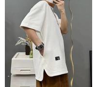 T-shirt à col rond pour homme avec une poche cachée, coupe ample élégante avec manches à cinq points pour toutes les occasions (M blanc)