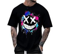 T-shirt à col rond pour homme - Haut ample tendance - Coupe ample - Coupe ample - Pour sortir, athlétique, anniversaire, etc, Noir , XL