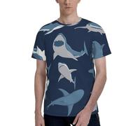 T-shirt à col rond pour homme - Imprimé requin océan - Manches courtes - Coupe classique - Décontracté et élégant, Noir , L