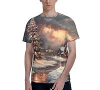 T-shirt à col rond tendance imprimé Merry Christmas - Confortable - Polyvalent - Décontracté - Différentes scènes, Noir , XL