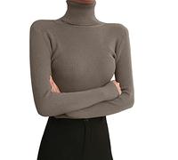 T-shirt à col roulé pour femme - Manches longues côtelées - Couleur unie - Pull basique à col roulé - Sous-vêtement décontracté - Haut esthétique Y2K Crop Top, gris, taille unique