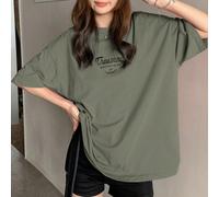 T-shirt à épaule dénudée avec imprimé lettres "Mille CHEFS-D'ŒUVRE DU TRAVAILLEUR" d'été ample pour femmes L,M,S,XL,XS,XXLLettres,SloganÉtoffe