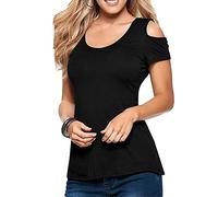 T-Shirt à éPaules Froides en Dentelle dans Le Dos pour Femmes Chemisiers à Manches Courtes à Dos Ouvert Et Torsadé Tee Tops Slim en Coton De Couleur Unie (Le Noir,M)