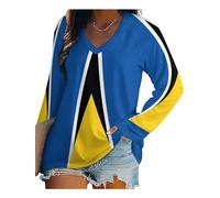 T-Shirt À Imprimé Drapeau Géométrique De Sainte-Lucie pour Femme, Col V, Manches Longues, Ample, Grande Taille Hauts Tunique pour Femmes Manches Longues Blouse Femme Haut Ete Chemisier Chic