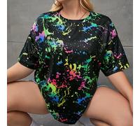 T-shirt à imprimé encre d'éclaboussure 0XL,1XL,2XL,3XL,4XLgraphiqueTissu tricoté