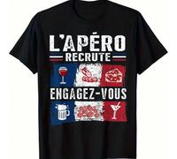 T-shirt à imprimé graphique drapeau français L'Apéro Recrute EngagezVous pour homme T-shirt décontracté à col rond pour les rassemblements sociaux et le style décontracté Tissu doux et respirant Parfa