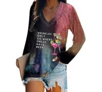 T-Shirt à imprimé Mignon T-Shirt en vaill en V Very Retro Top pour Les Femmes (Rose Bleu XXXL)