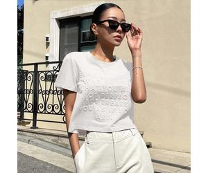 T-shirt à lettres gaufrées TROUVEZ QUELQU'UN QUI VOUS AIME ALORS QUE VOUS N'ÊTES PAS PARFAIT MAIS QUI VOUS TRAITE COMME SI VOUS L'ÉTIEZ Été, Hauts Courts Femme L,M,S,XL,XSSloganTissu tricoté