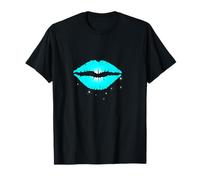 T-shirt à lèvres bleu à imprimé Hot Lip Print Neon des années 80 T-Shirt