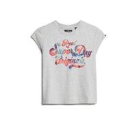 T-shirt Ã mancherons avec inscription florale femme Superdry Gris L