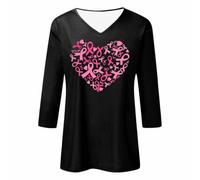 T-Shirt à Manches 3/4 et col en V pour Femmes, édition Octobre, dédié au ca | Chemisier Tendance Blouses Originaux Beaux Fine Enceinte Intégrée Mama Main Originales Sweatshirts Tailleur