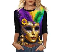 T-shirt à manches 3/4 pour femme - Avec impression 3D - Col rond - Tendance - Costume de carnaval, 03 - Multicolore, XXL