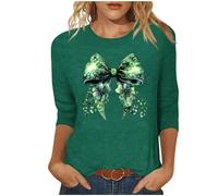T-shirt à manches 3/4 pour femme avec impression de la Saint Patrick, grandes tailles, col rond, 01 - Vert., XL