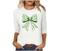 T-shirt à manches 3/4 pour femme avec impression de la Saint Patrick, grandes tailles, col rond, Blanc (02), S