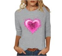 T-shirt à manches 3/4 pour femme avec imprimé cœur - Grandes tailles - Col rond - Pour la Saint-Valentin, gris, XXL