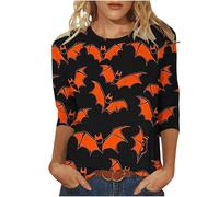 T-shirt à manches 3/4 pour femme avec motifs d'automne - T-shirt à manches longues avec imprimé citrouille et feuilles - Haut décontracté pour la saison d'automne, Style_o02 Orange, 5XL
