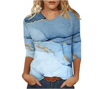 T-shirt à manches 3/4 pour femme - Couleur unie - Décontracté - Col rond - Pull classique à manches longues - Coton - Coupe basique - Hauts fins - Confortable - T-shirt de sport, A02 bleu clair, S