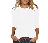 T-shirt à manches 3/4 pour femme - Motif libellule décontracté - Pull à col rond - Manches trois quarts - Pour l'été et l'automne - Chemise basique ample - All-Match - Tunique - Chemisier, Z1 blanc.,