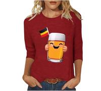 T-shirt à manches 3/4 pour femme Oktoberfest - Style vintage bavarois - Costume national de pirate - Vêtement de fête rétro - Streetwear, rouge, 5XL