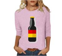 T-shirt à manches 3/4 pour femme Oktoberfest - Style vintage bavarois - Costume national de pirate - Vêtement de fête rétro - Streetwear, Rose, 5XL