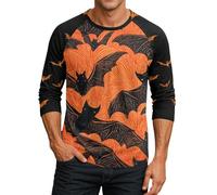 T-shirt à manches 3/4 pour homme avec imprimé Halloween et col rond confortable de qualité 2025 en coton à manches longues, rose vif, XL
