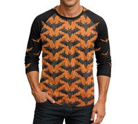 T-shirt à manches 3/4 pour homme avec imprimé Halloween et col rond confortable de qualité 2025 en coton à manches longues, violet, XL