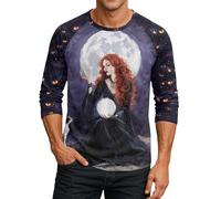 T-shirt à manches 3/4 pour homme avec imprimé Halloween et col rond confortable de qualité 2025 en coton à manches longues, rose, XL