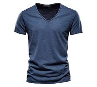 T-Shirt À Manches Court Été Henley T-Shirt Décontracté T-Shirt Hommes Été Cool Shirt De Sport Décontracté Plage Tropicale pour Hommes T-Shirt à Manches Courtes en Coton à col en V (Marine, M)