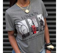 T-shirt à manches courtes à col rond avec imprimé lettre et paysage pour une tenue décontractée d'été Take Me To London MÉTROPOLE ANIMÉE ET À LA MODE T-shirt graphiques Hauts pour femmes L,M,S,XL,XSPo