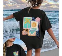 T-shirt à manches courtes avec imprimé tropical d'été pour jeunes filles, tenue décontractée pour étudiantes, idéal pour les filles qui vont jouer en été 6Y,7Y,8Y,9Y,10Y,14Y,11Y,12Y,13YgraphiquePolyes