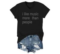 T-shirt à manches courtes avec inscription « I Like Music More Than People » « I Like Music More Than People », Noir 1, 3XL