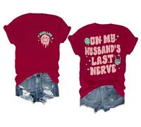 T-shirt à manches courtes avec inscription « On My Husband's Last Nerve Shirt Funny Wife Life Skull Hand », bordeaux, 3XL