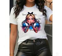 T-shirt à manches courtes blanc avec motif de tatouage coloré de style art de princesse sombre. T-shirt en pur coton 100% pour femmes, style Y2K, col rond, manches courtes, longueur régulière. Un choi