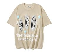 T-Shirt À Manches Courtes Blanc Homme avec Texte Et Design Graphique, Adapté À La Tenue De Rue Décontractée pour Les Amateurs De Mode, avec Un Style d'art Futuriste Et Une Coupe Lâche-color03||s