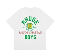 T-shirt À Manches Courtes Blanc Oversized Pour Hommes Avec Badge Rétro Et Imprimé Lettre Au Dos, Adapté Au Col Rond Décontracté Des Amateurs De Streetwear, Haut Quotidien À La Mode-color01||l
