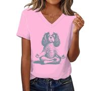 T-shirt à manches courtes Cavalier King Charles Spaniel avec motif chien mignon pour amoureux des chiens, Rose-V, XL